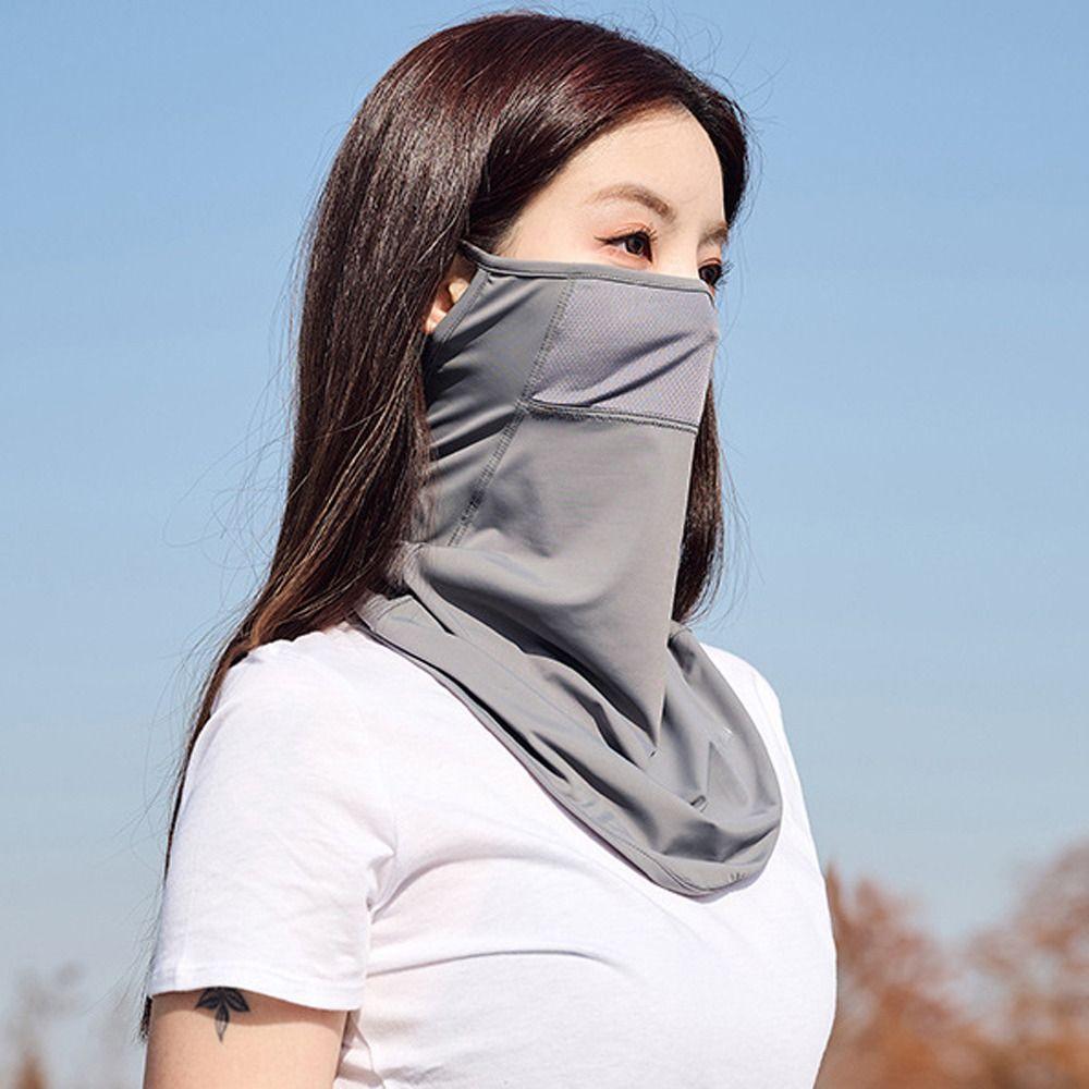 Solid Color Face Gini Mask Summer Sunscreen Mask Ice Silk Womne Neckline Mask Men Fishing Face Mask