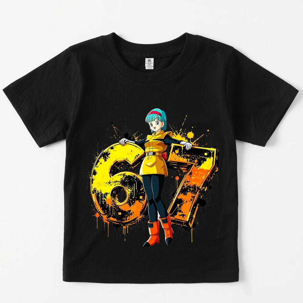 Anime Bulma Number 67 Graffiti Print Kids Short Sleeve T Shirt Soft Polyester Crew Neck Boys Girls Trendy Casual Summer Daily Wear