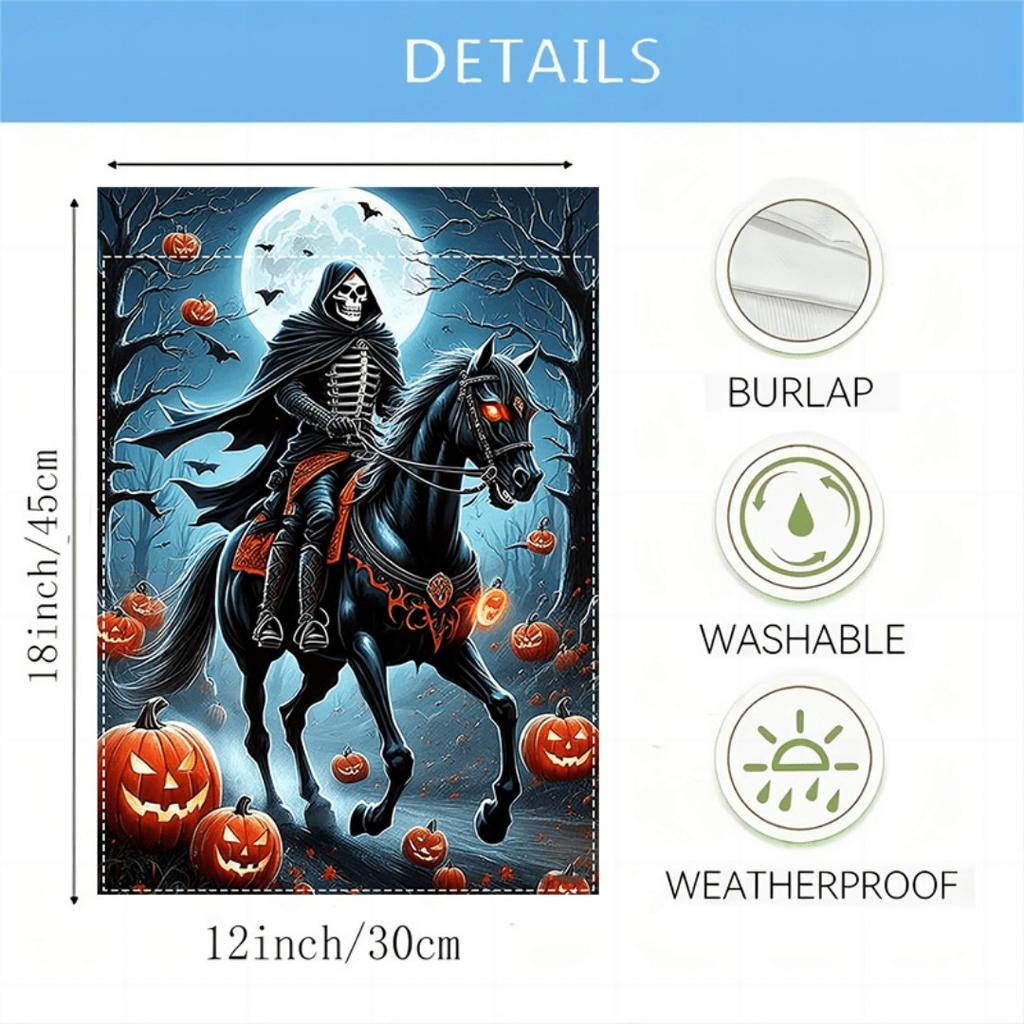 1pc Dark Halloween Garden Flag Horro Sleepy Hollow Print Suitable for Halloween Yard Outside Decoration No Flag Pole 12X18 Inch