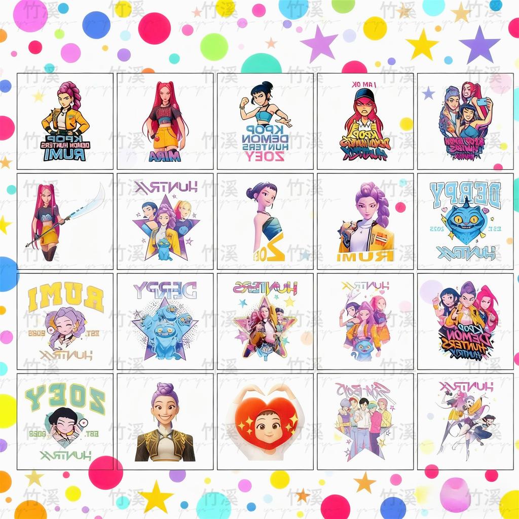 Набор тату-наклеек «Охотница на демонов Руми Кан» 20 штук KPOP Аниме Трендовые аксессуары | Звездный идол в том же стиле Водонепроницаемые Легко наклеиваются