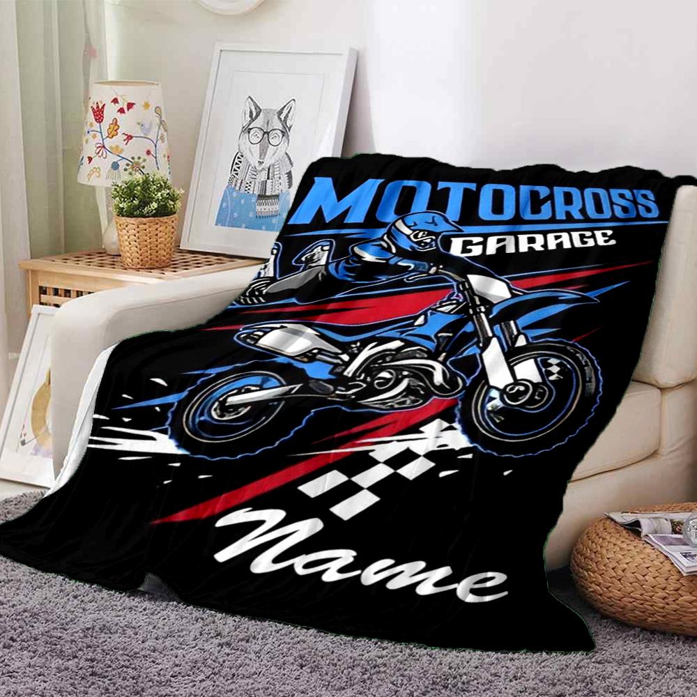 Custom Name off-road motorcycles Theme Printed Blanket - Perfect for Couch, Bed, Travel & Outdoor Use | Machine Washable, Cozy & Durable.