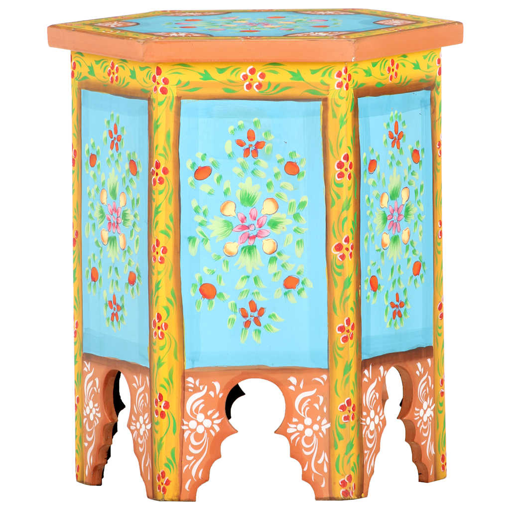 Side Table Hand Painted in Multiple Colors 38 x 33 x 42 cm Solid Mango Wood