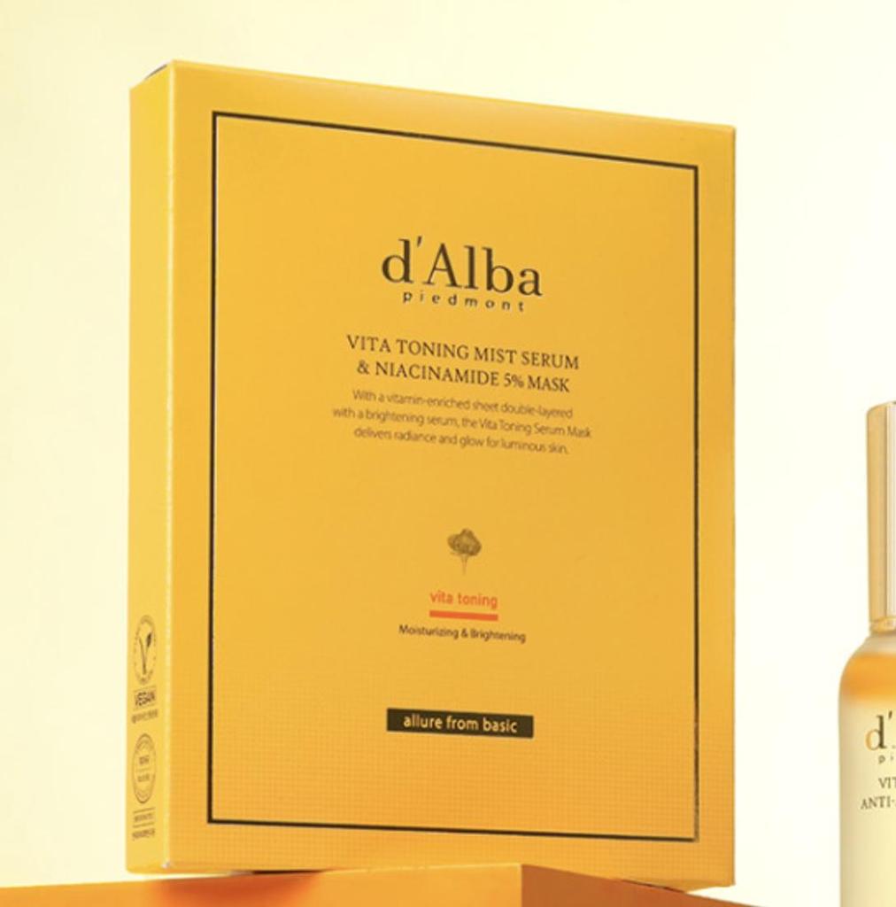 d'Alba Vita Toning Niacinamide 5% Sheet Mask Brightening Radiant Glow 24g 8ea (2BOX) Korean Face Mask Nourishing Sheet Mask