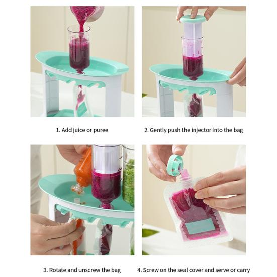 Детское фруктовое компотное наполнение, станция порционного контроля, диспенсер для еды, устройство для наполнения пакетиков детским фруктовым пюре с 10 пакетиками для сжатия