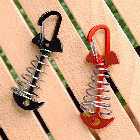 Deck-Anchor Pegs with Carabiners Windproof Tent Rope Tensioner Aluminum Deck Tie Down Spring Tent Stakes Outdoor Camping Fishbone Tent Pegs
