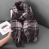 2025 новый клетчатый шарф имитация кашемира бахрома шаль осень и зима атмосфера пары теплый и утолщенный шарф