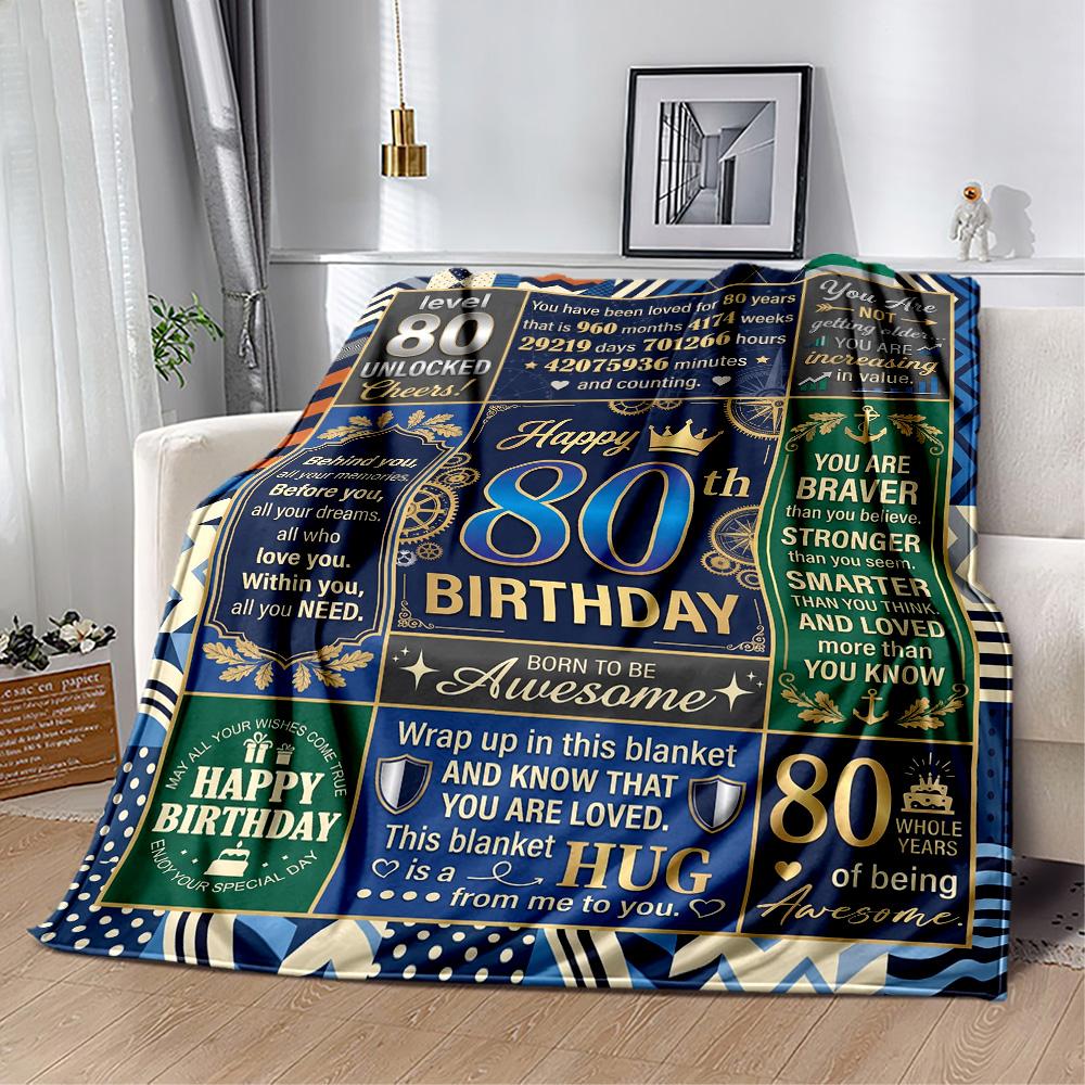 80th Birthday Celebration Blanket Soft Warm Cozy Great for Picnics Bedding Seaside Four Seasons Universal Stylish Decor
