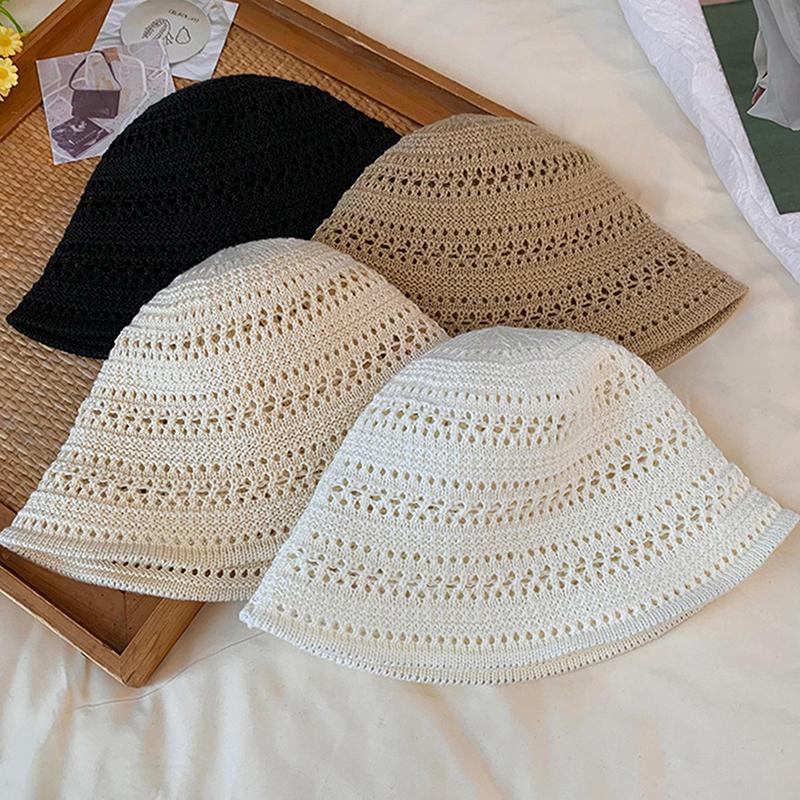 Summer New Hollow Knitted Sun Protection And Sunshade Hat For Women'S Leisure Versatile Small Fresh Fashion Pot Hat