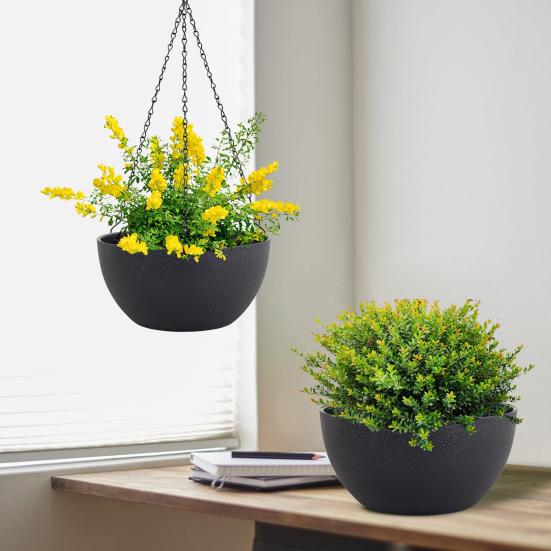 Подвесной цветочный горшок 2 в 1 с регулируемыми цепями, подвесная корзина для комнатных и уличных растений с дренажными отверстиями, пластиковое подвесное кашпо