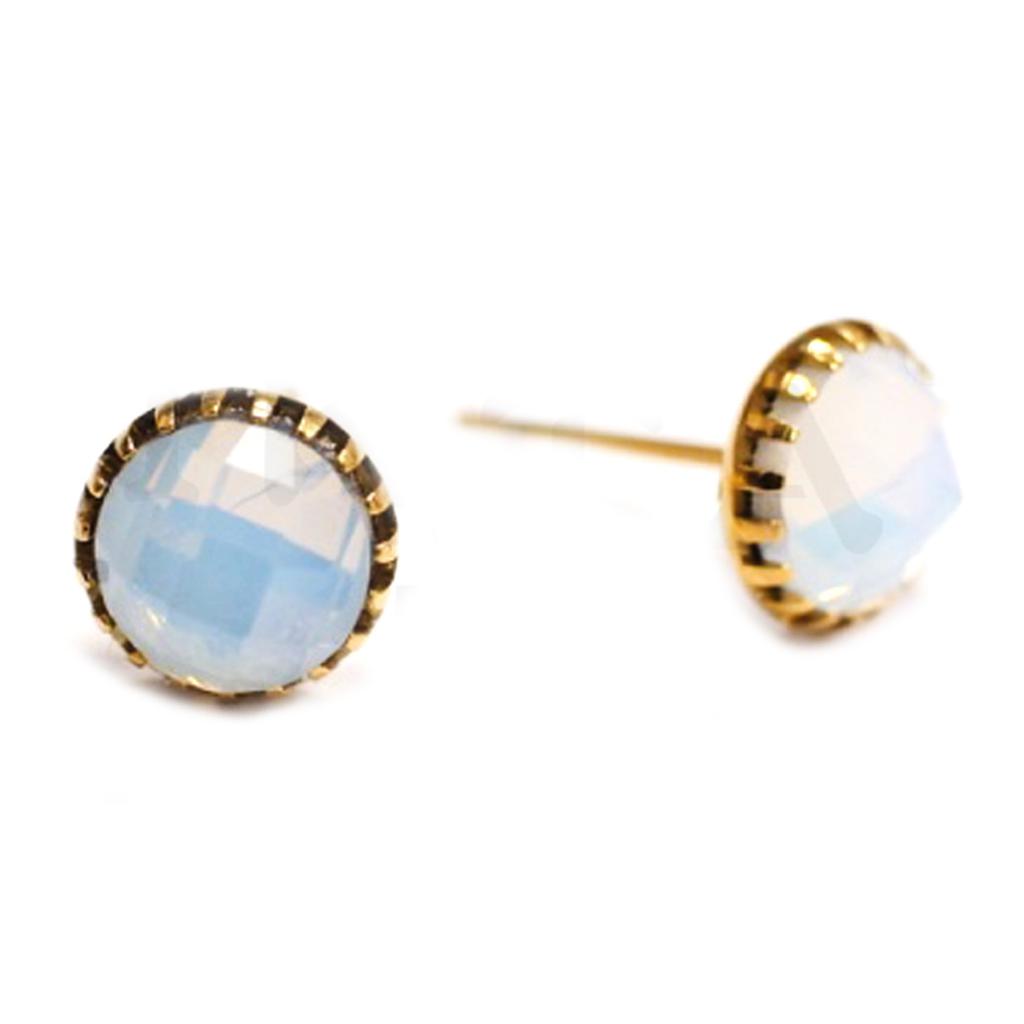 Les Trésors De Lily [R4467] - Steel Designer Earrings 'Cléopatra' Golden White (opal)- 7 Mm