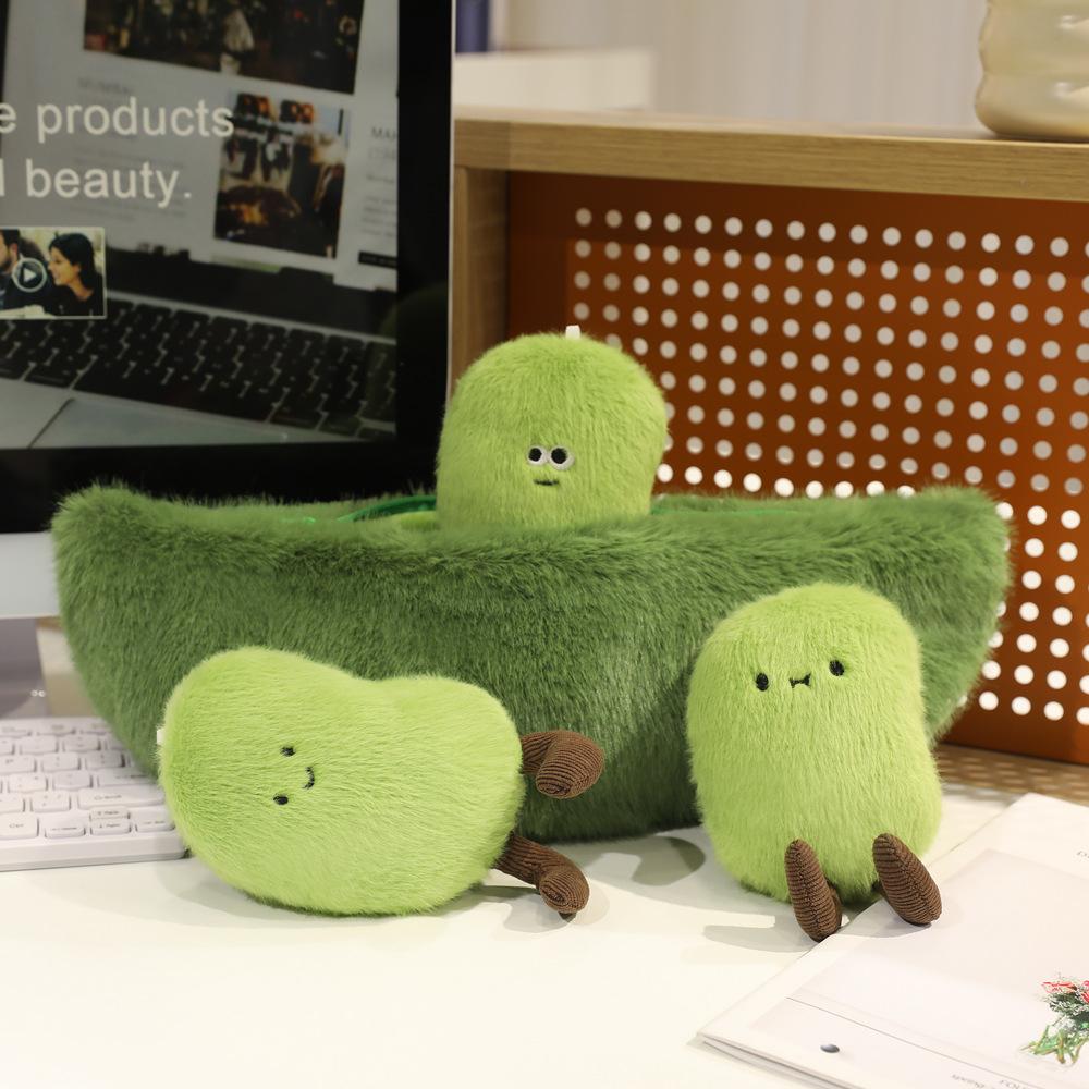 Cartoon Green Soybeans Pea Pod Plush Toy Kawaii Keychian Stuffed Doll Plant Pendant Hangings Bag Home Decor Kids Birthday Gift