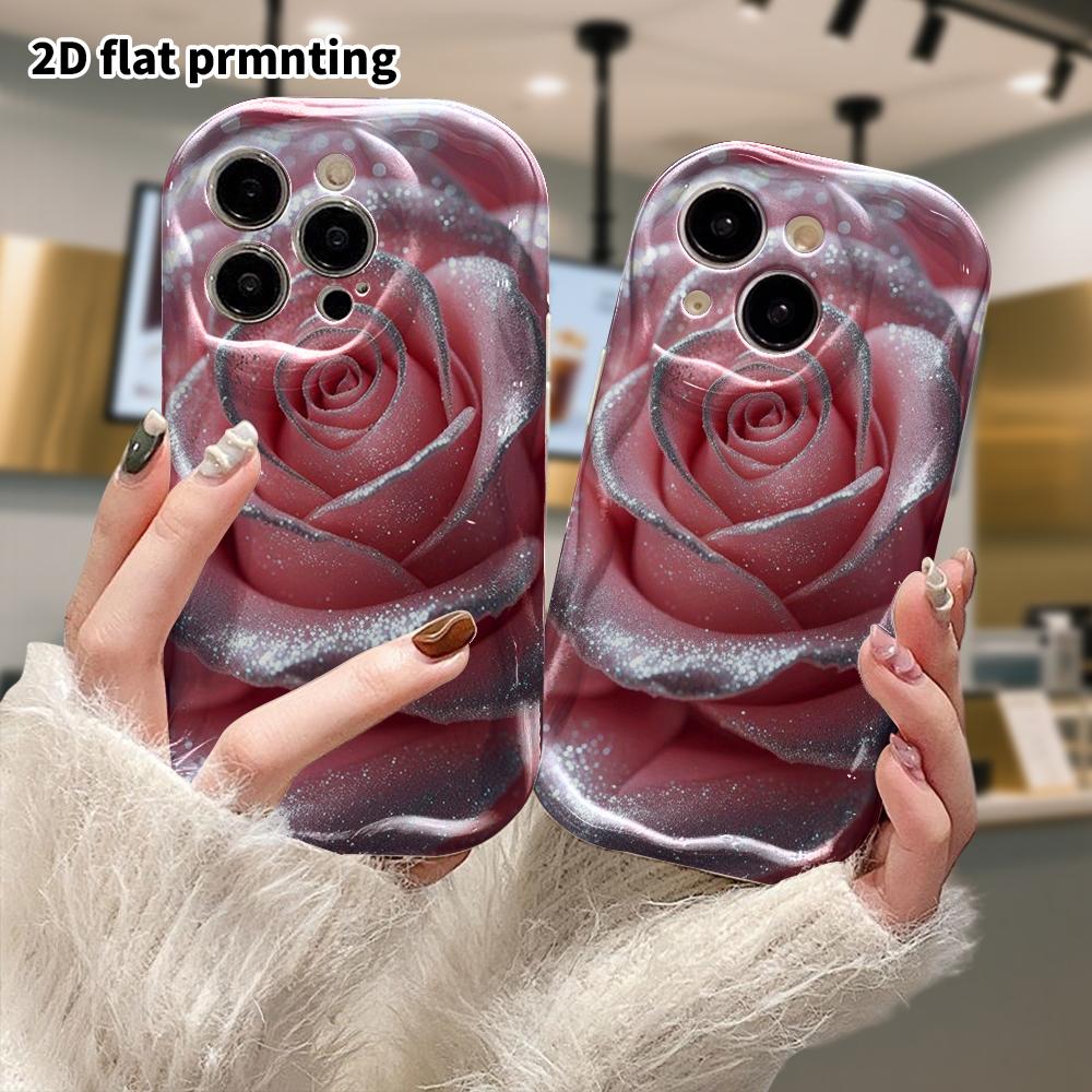 Phone Case: 2D flat, fits iPhone 12/13/14/15/16/17/18 Pro, phone accessory, silver glitter rose, perfect Christmas or Halloween gift