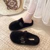 French flat-bottomed fluffy slippers for women to wear in autumn and winter, new models, great-looking, one-pedal, velvet Mary Jane cotton mop