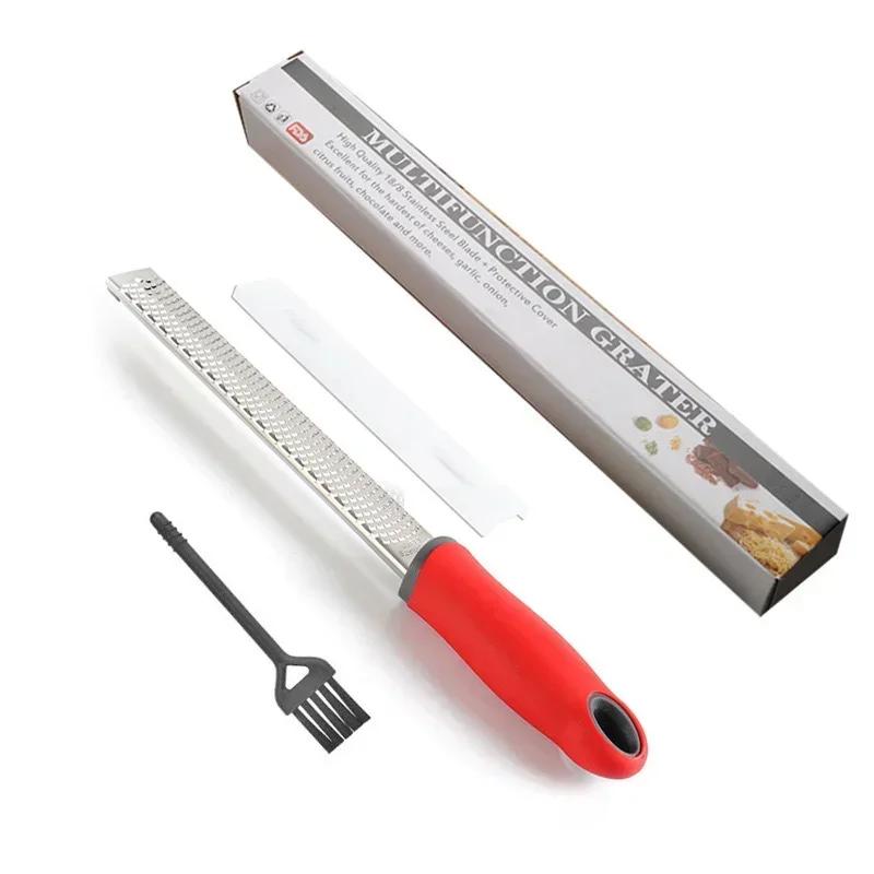 304 Stainless Steel Cheese Grater With Brush Plastic Anti Slip Handle Chocolate Lemon Grater Garlic Cheese Grater Kitchen Tools