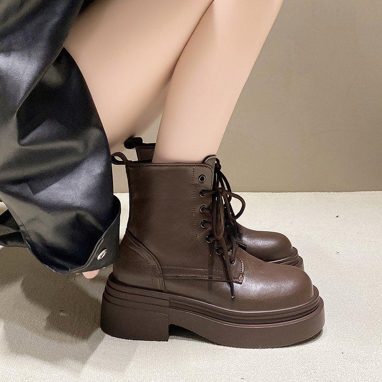 Осенние и зимние сапоги с толстой подошвой, увеличивающие рост, женские, столетние, бархатные, короткие сапоги в английском стиле, тонкие сапоги, зимние сапоги из хлопка