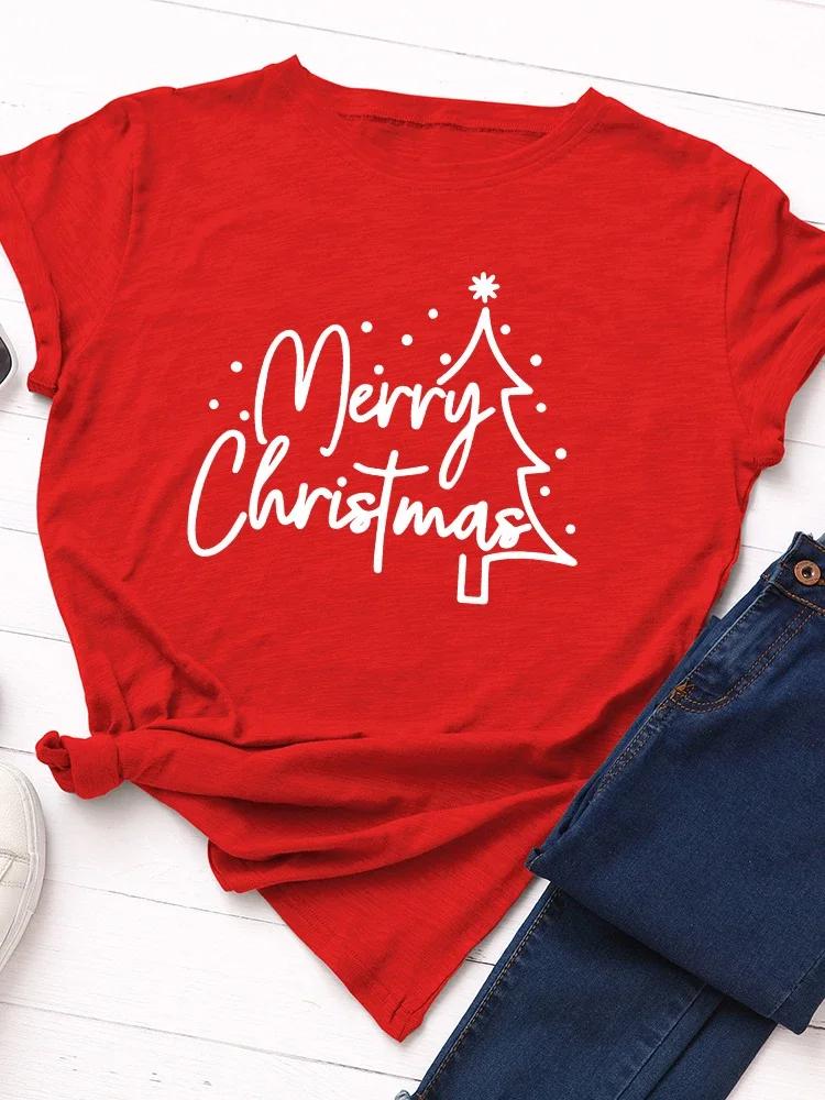 Merry Christmas Tree Print Women T Shirt Short Sleeve O Neck Loose Women Tshirt Ladies Tee Shirt Tops Clothes Camisetas Mujer