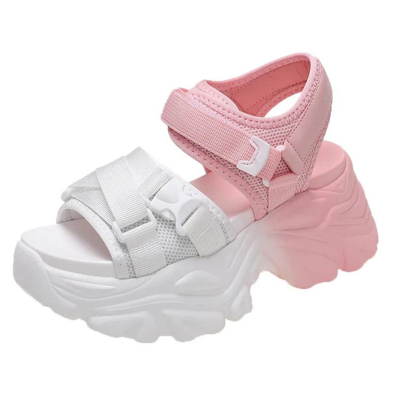 Модные женские босоножки на толстой платформе высотой 7,5 см с открытым носком на высоком каблуке, новые гладиаторские тапочки, женские модные летние пляжные сандалии