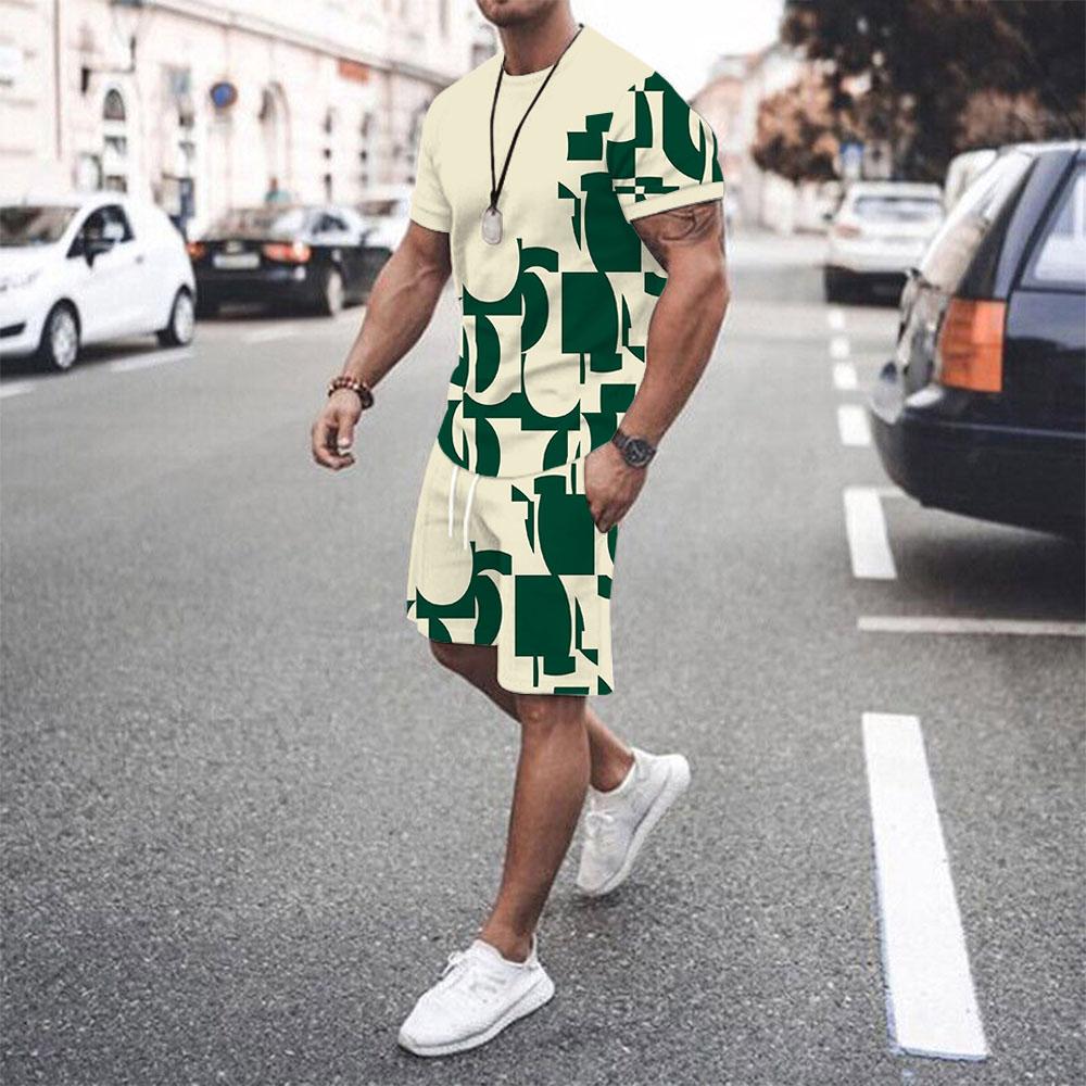 2025 Повседневная мода Красивый мужской комплект футболка шорты Летние дышащие удобные мягкие мужские свободные шорты одежда большого размера