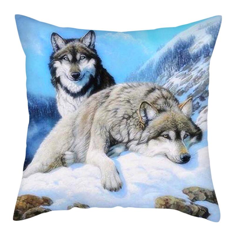 45x45cm Polyester Wildlife Print Cushion Cover Wolf King Photo Pillow Cover Home Sofa Decoration Pillowcase