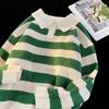 Men's Retro Striped Polo Collar Sweater - Autumn/Winter College Style Loose Knitwear