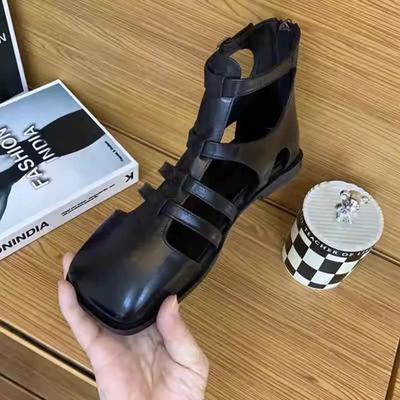 Летняя высококачественная женская обувь, модные однотонные сандалии с квадратным носком на низком каблуке, застежкой-молнией в одну линию, женские босоножки с закрытым носком