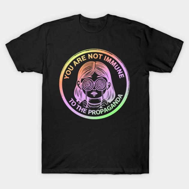Asian Size Men Black Print T-shirt You Are Not Immune To Propaganda No-Cut Print Cotton Tshirt