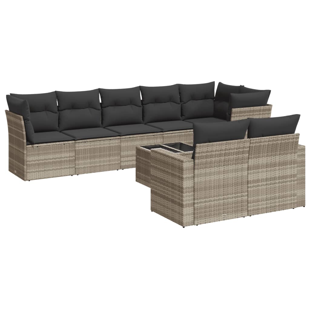 9 piece garden sofa set with cushions light grey poly rattan