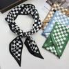 Spring/Summer Chessboard Print Ribbon Shirt Paired Scarf For Women Classic Thin Neckerchief Decorative Imitation Silk Headband