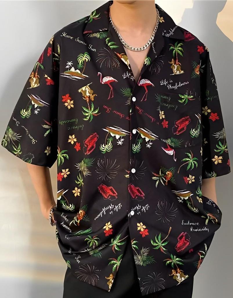 Aspersio Street Available In Palm and Other and Slightly Bad Boy Beach Blouse Aloha-style Open-Collar Short-Sleeve Shirt, Cool, Onii-style,