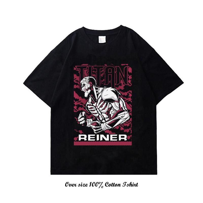 Японское аниме Атака титанов Футболка Харадзюку Винтажный принт Короткий рукав Большой размер Хлопок Круглый вырез Футболка Женская Мужская