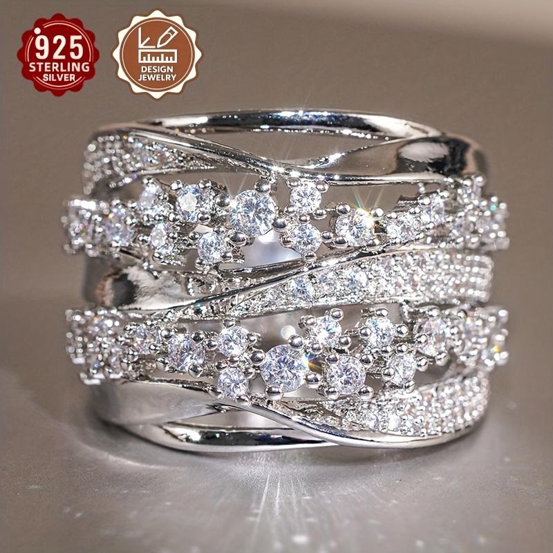 Elegant Princess Ring for Women with Geometric Multi-layer Design and Sparkling Finish CZ Micro-inlaid luxurious personalized jewelry suitable for