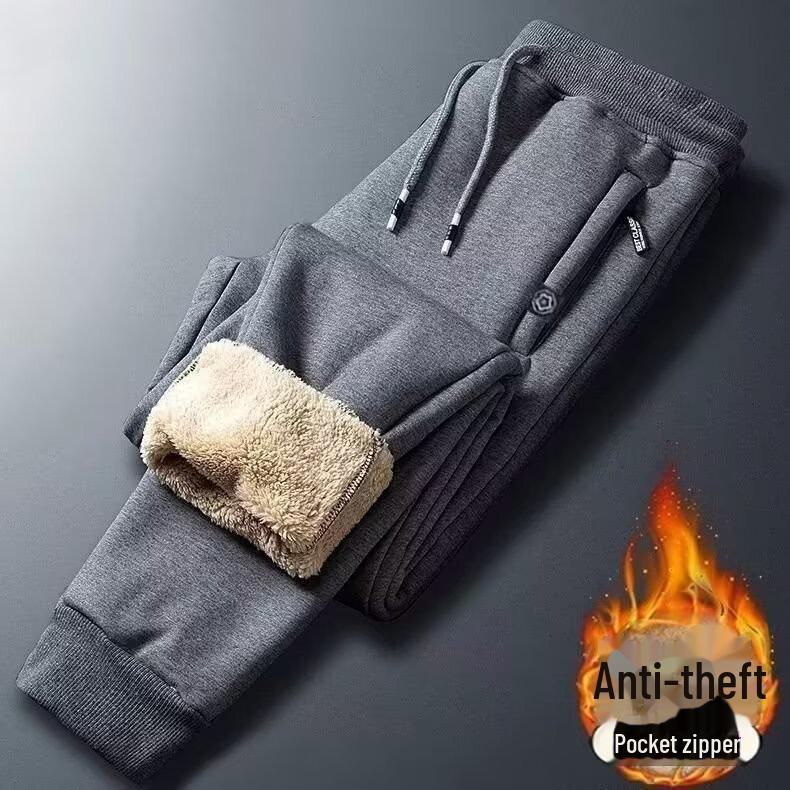 Мужские повседневные брюки из овчины - плотный бархат, карманы на молнии, свободный крой, теплые леггинсы для осени/зимы