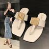 Fashion Summer Leather Open Toe Flip Flops Slippers Women Solid Color Flat Bottom Versatile Sandals Outdoor Leisure Vacation Shoes