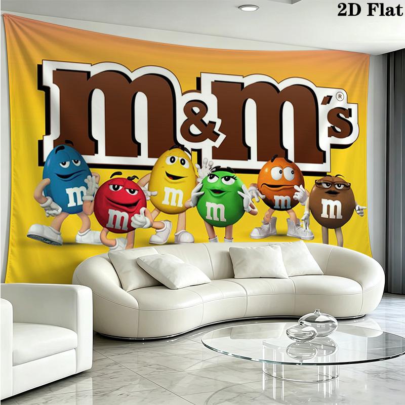 Cute M&M Wall Tapestry Aesthetic Wall Hanging Printed Fabric Blanket Decorative Tapestries for Bedroom Living Room Home Decor