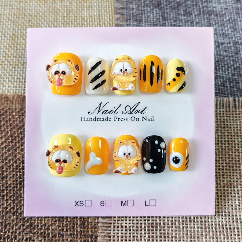 Garfield 3D Cat Nail Art: Handmade, Hand-Painted, Reusable, Removable Stickers