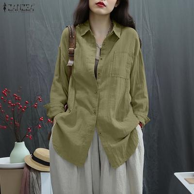 Женская свободная повседневная блузка с отложным воротником и длинным рукавом