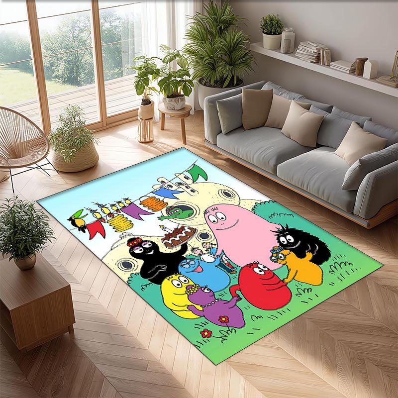 Barbapapa cartoon Printed Crystal Velvet Area Rug, Soft Anti-Slip Water Absorbent Floor Mat for Living Room Bedroom