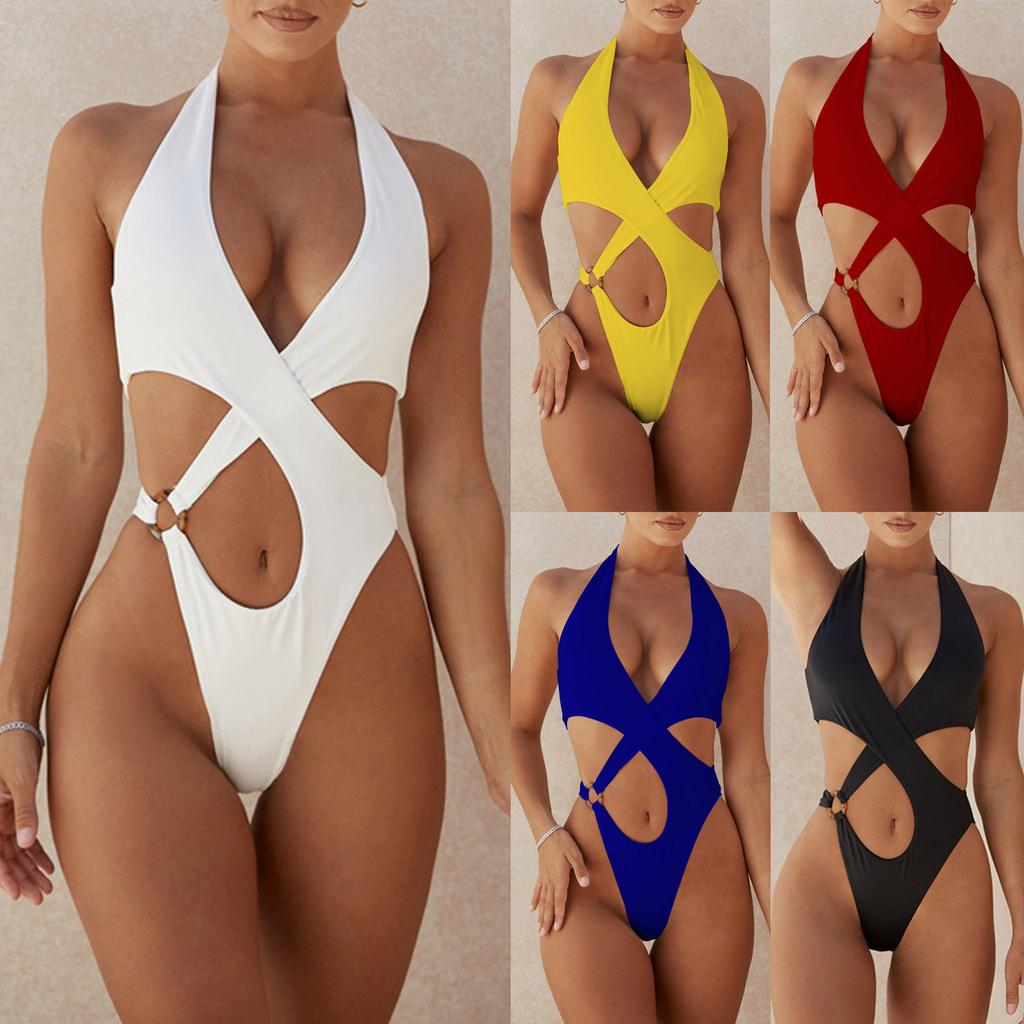 Women's Bikini Swimwear One-Piece Vintage Conservative Solid Sexy Swimsuit Swimming Beachwear