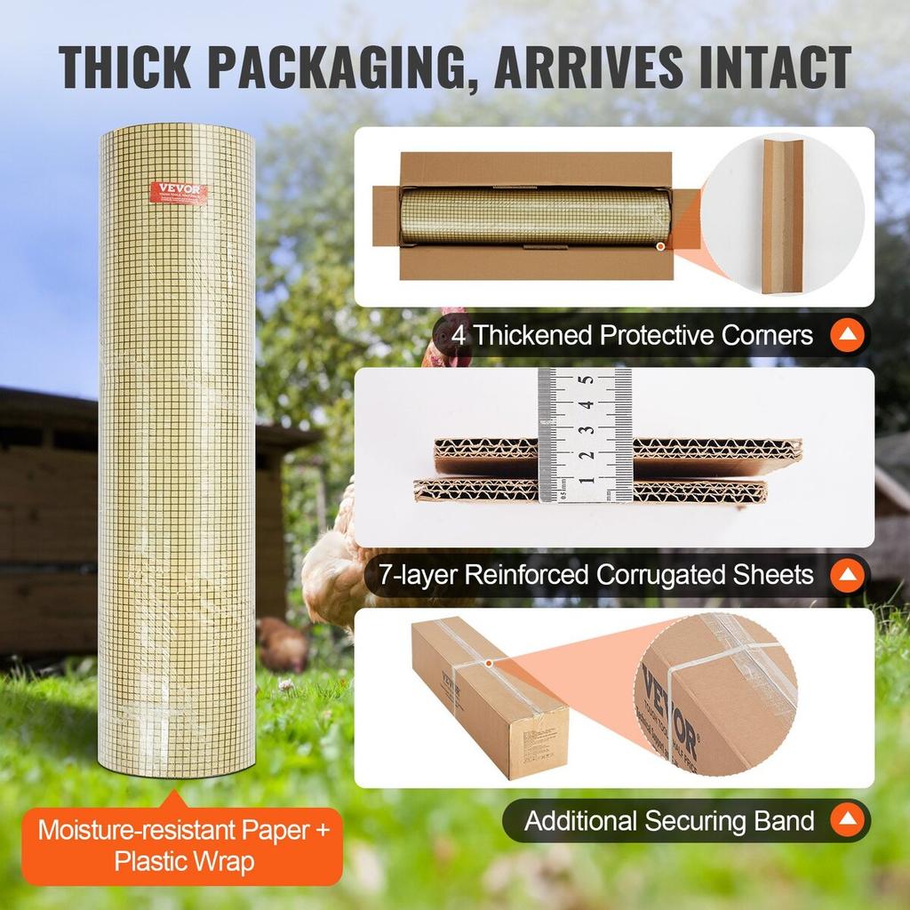 Hardware Cloth, 48'' x 100' Galvanized Wire Mesh Roll, 19 Gauge Chicken Wire Fence Roll, Vinyl Coating Metal Wire Mesh for Chicken Coop Barrier,