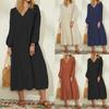 Women's Summer And Autumn Fashion V-neck Cotton Linen Loose Sleeves Long Sleeve Dress
