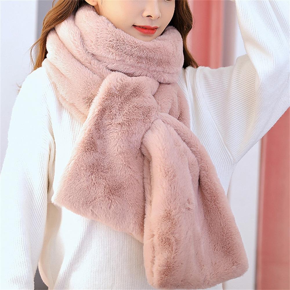 Soft Plush Faux Fur Scarf Thicken Warm Neck Protector Fashion Shawl Scarves for Women