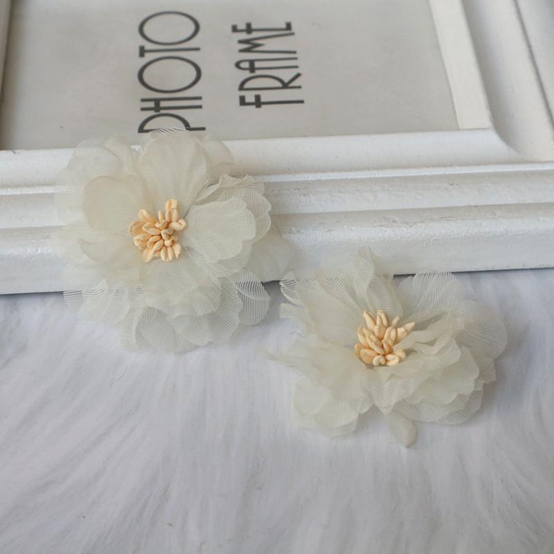 10 шт. 5 см плиссированные цветы из шифоновой ткани с сердцевиной для DIY аксессуаров для волос, шляп, повязки на голову, украшения свадебного платья