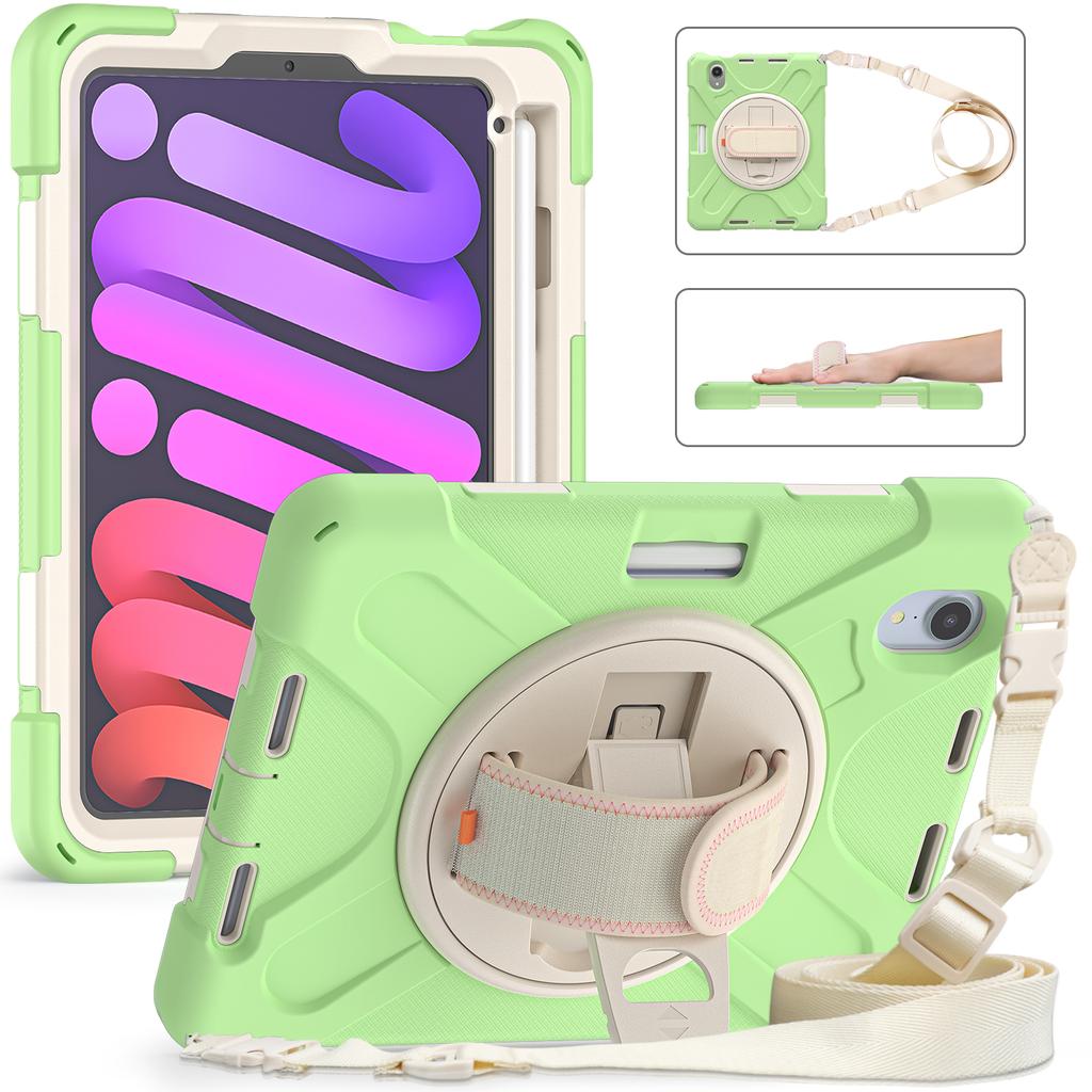 Heavy Duty Case Universal for IPad Mini 7 A17 Pro 2024 2021 8.3" Rotatable Stand Hybrid Cover with Hand Shoulder Strap, Pen Slot