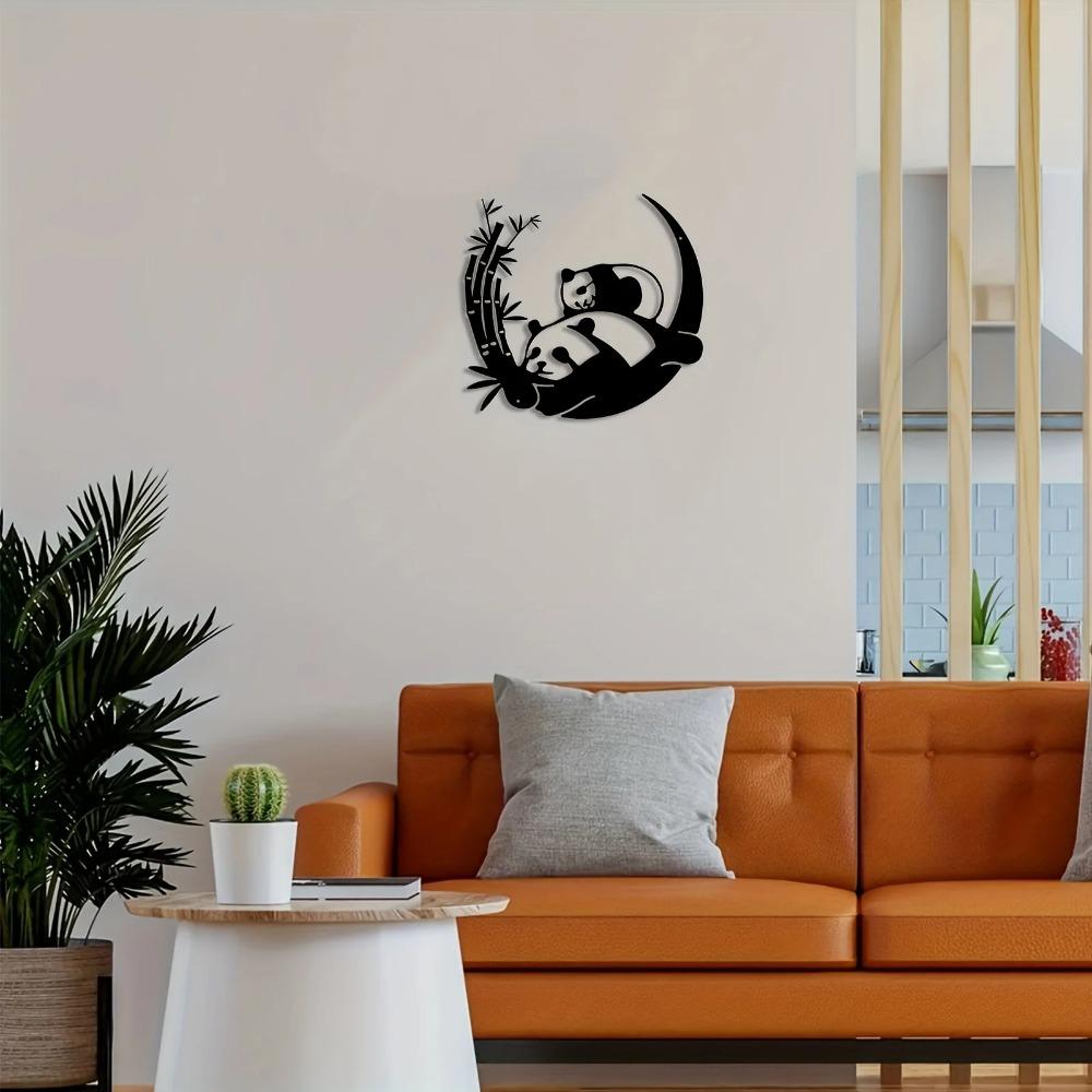 Панда Металлическая настенная скульптура силуэта животного Современный фермерский дом Черный декор для сельского семейного офиса Стильное украшение для дома