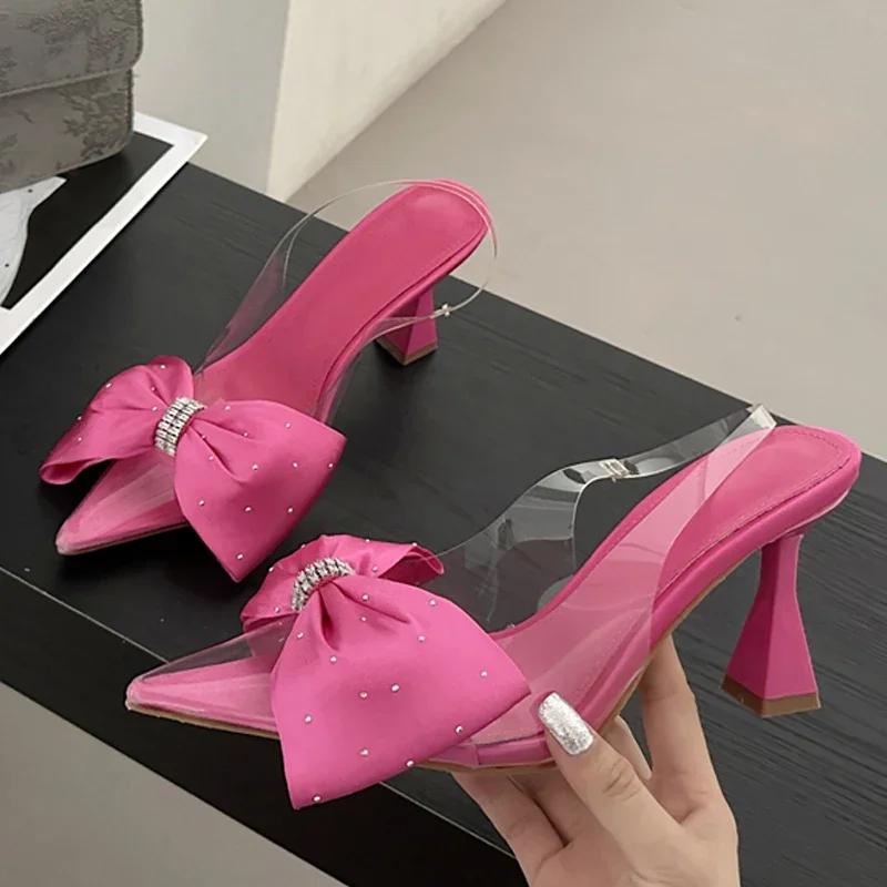 Eilyken Туфли-лодочки женские с острым носком и бантиком-бабочкой, сексуальные прозрачные сандалии на низком каблуке из ПВХ, элегантная женская обувь для свадьбы и банкета