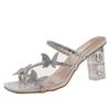 High Heels Women's Summer 2025 New Butterfly Rhinestone Word with Crystal Heel Sandals Square Head Thick Heel Slippers Women