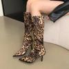2024 Новые сексуальные сапоги выше колена с острым носком, женские сапоги на высоком каблуке с леопардовым принтом, женские сапоги больших размеров 35-43