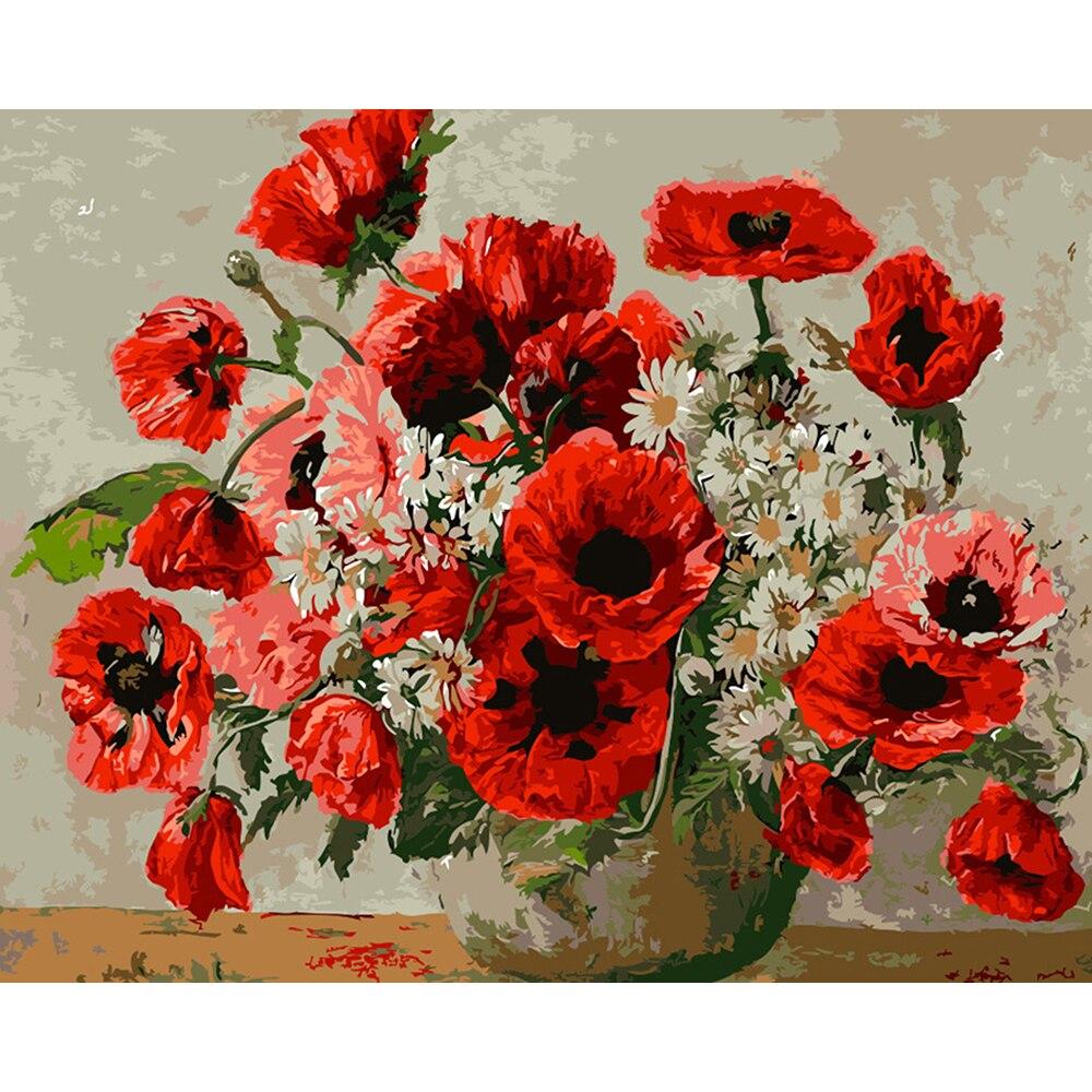 Алмазная картина, полная дрель, круглые красные цветы для взрослых, детей, алмазная художественная вышивка, украшение дома