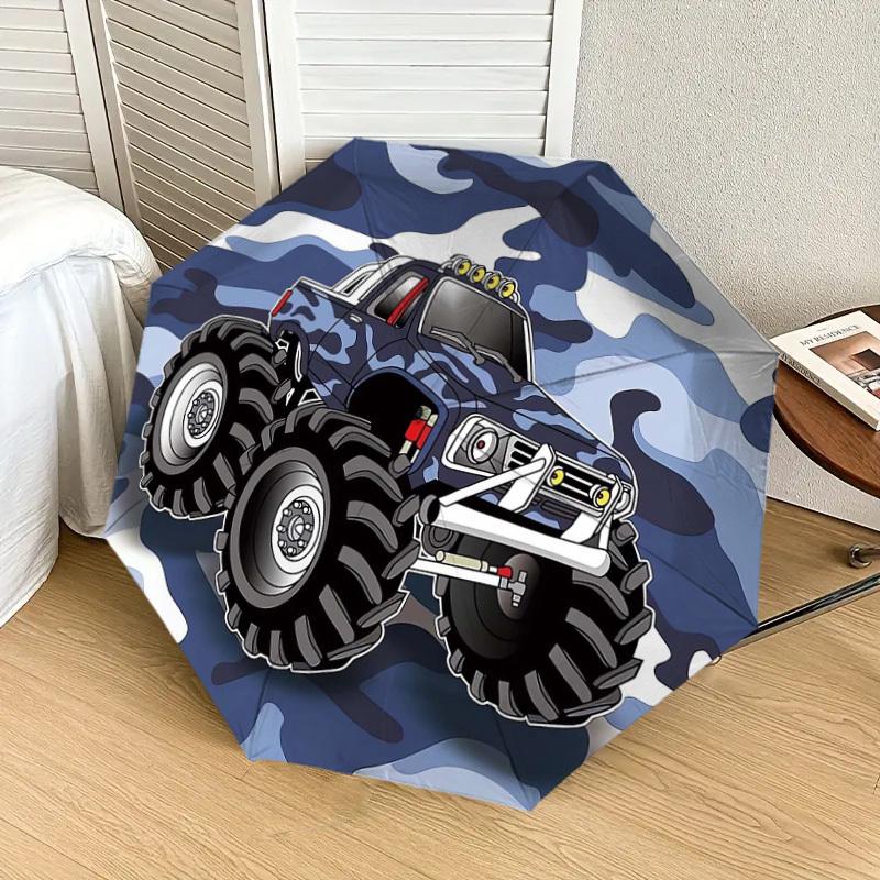1pc Monster Truck Camouflage Pattern Umbrella with Plastic Handle,Suitable for All Seasons Home Travel Outdoor UmbrellaDD633
