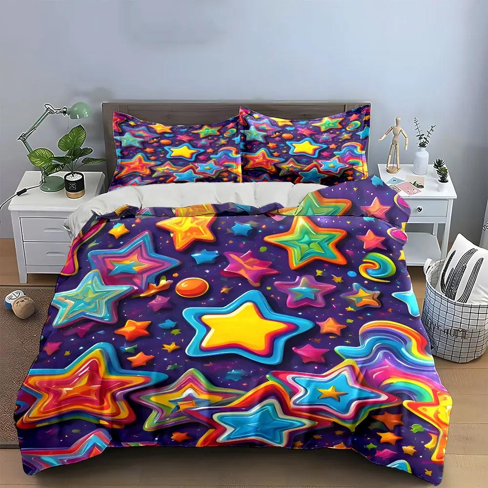 "Colorful Star Themed Decoration Set" Multiple sizes kid's and adults' bedroom Exquisite 3PC bedding set, gift